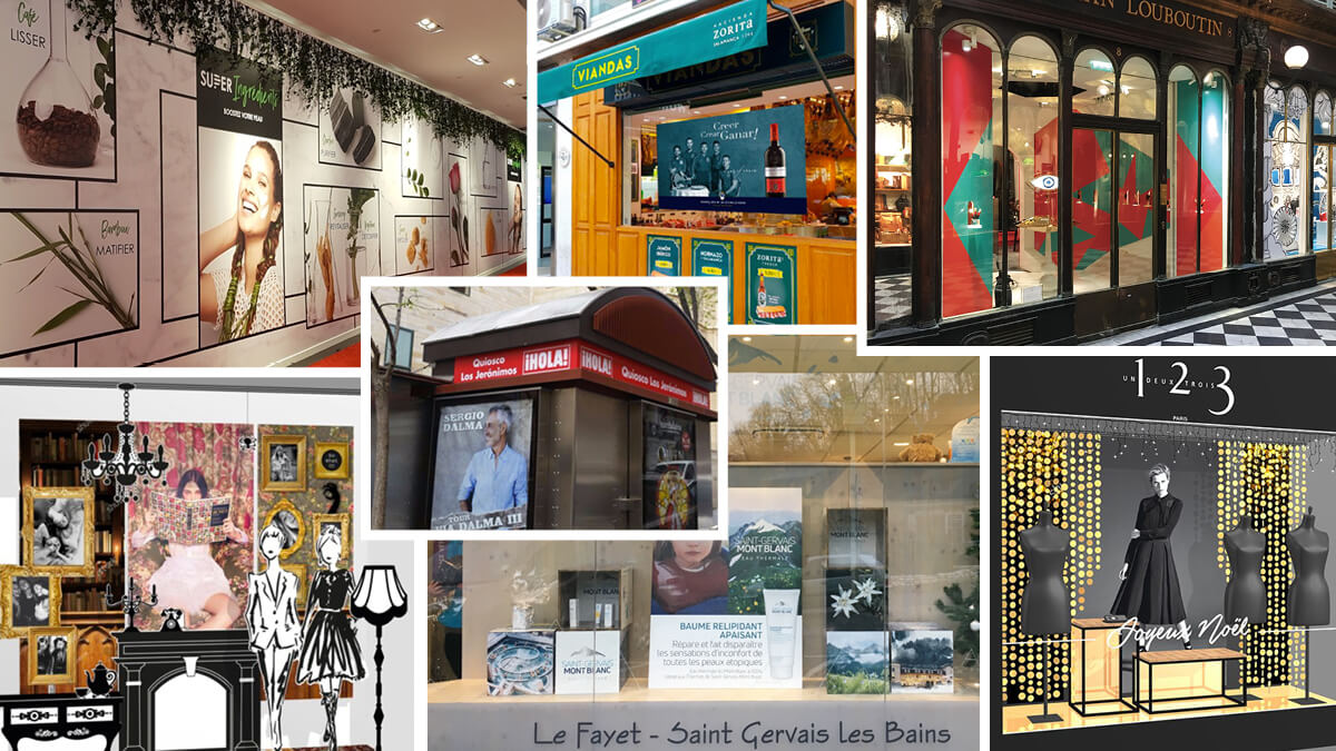 Agencement de Vitrine, Merchandising, Vitrine de Luxe, Rampe Vitrine Intérieure Événementielle Habillage de vitrine Kiosque