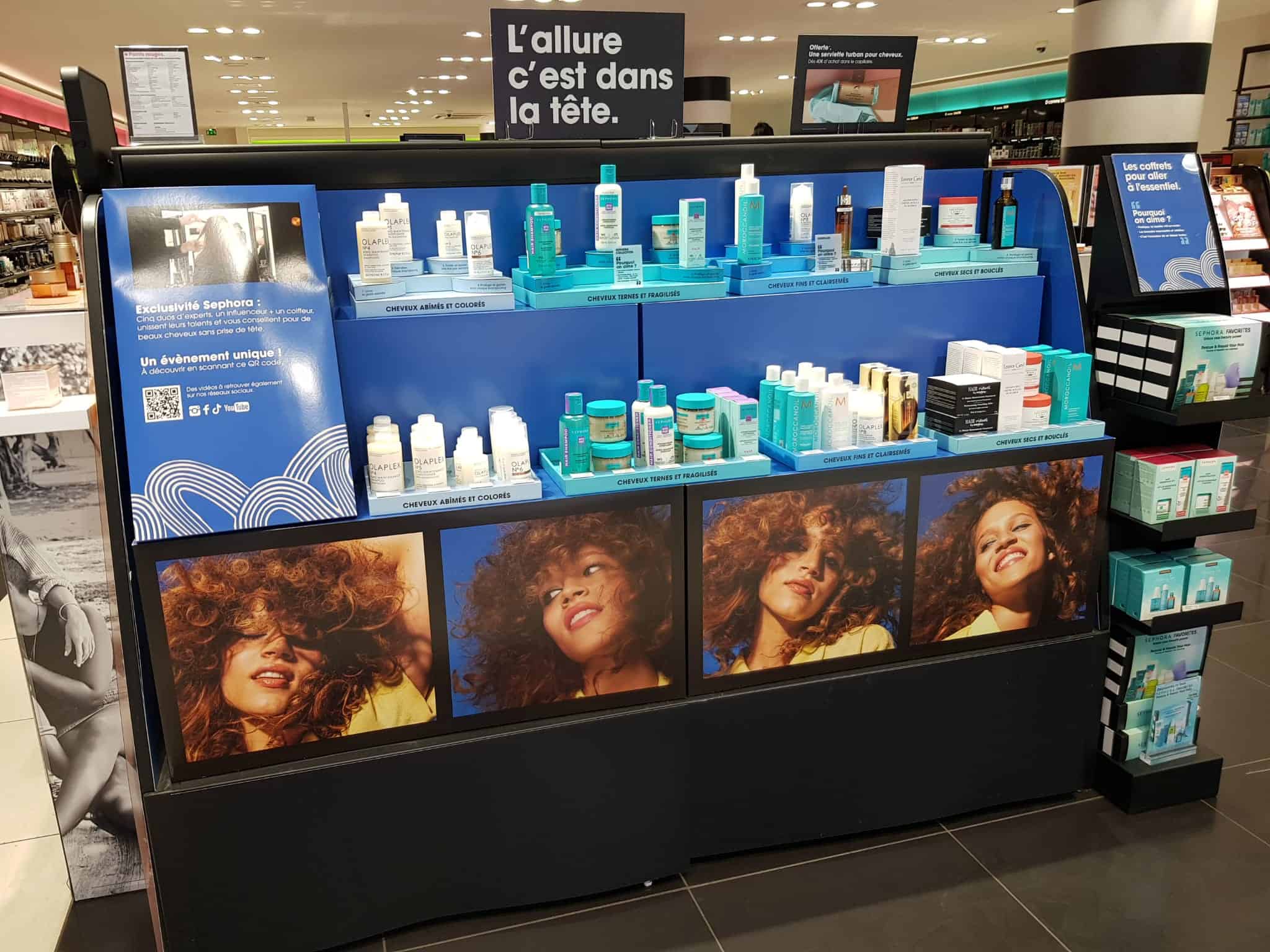 Habillage gondole sephora bleu hair care 