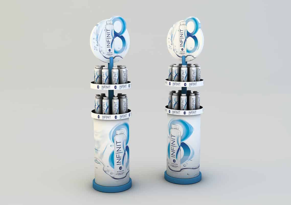 Presentoirs sol infinit water eau 3D eau bleu pharmacie