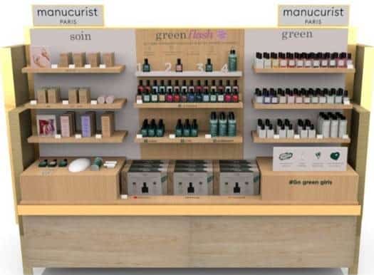 stand cosmétique conçu par Mayence avec une approche écologique de fabrication pour vendre les produits Manucurist