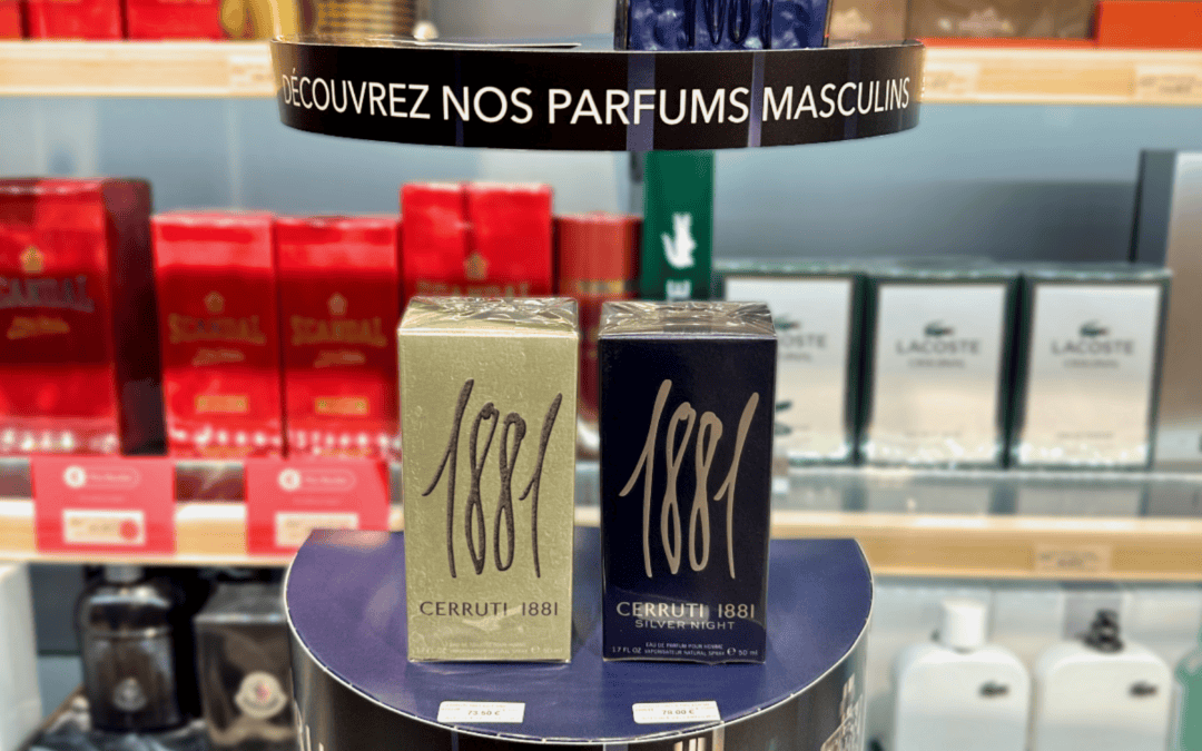 Des présentoirs demi-lune raffinés et fonctionnels pour Cerruti chez Nocibé